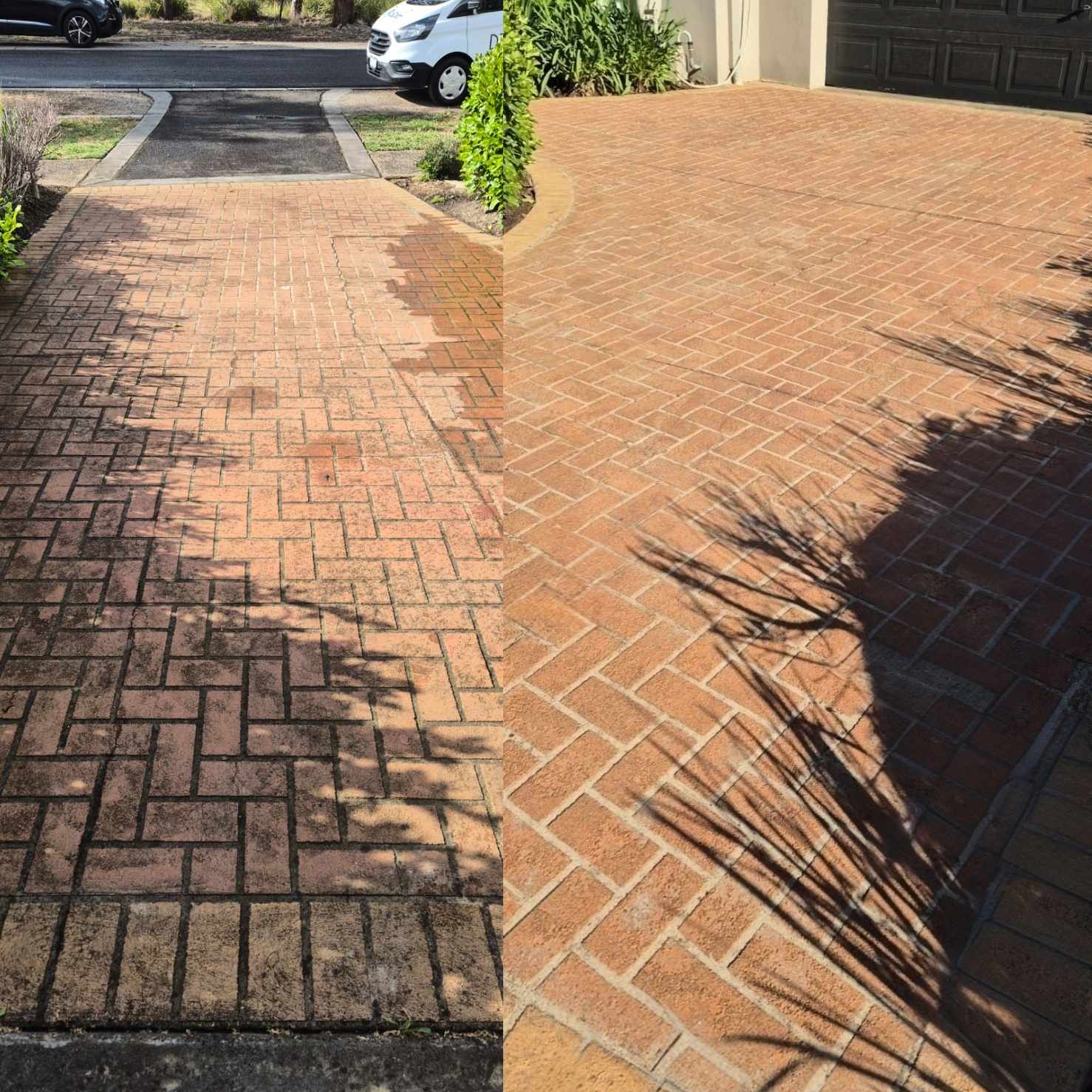 Driveway pressure washing before and after