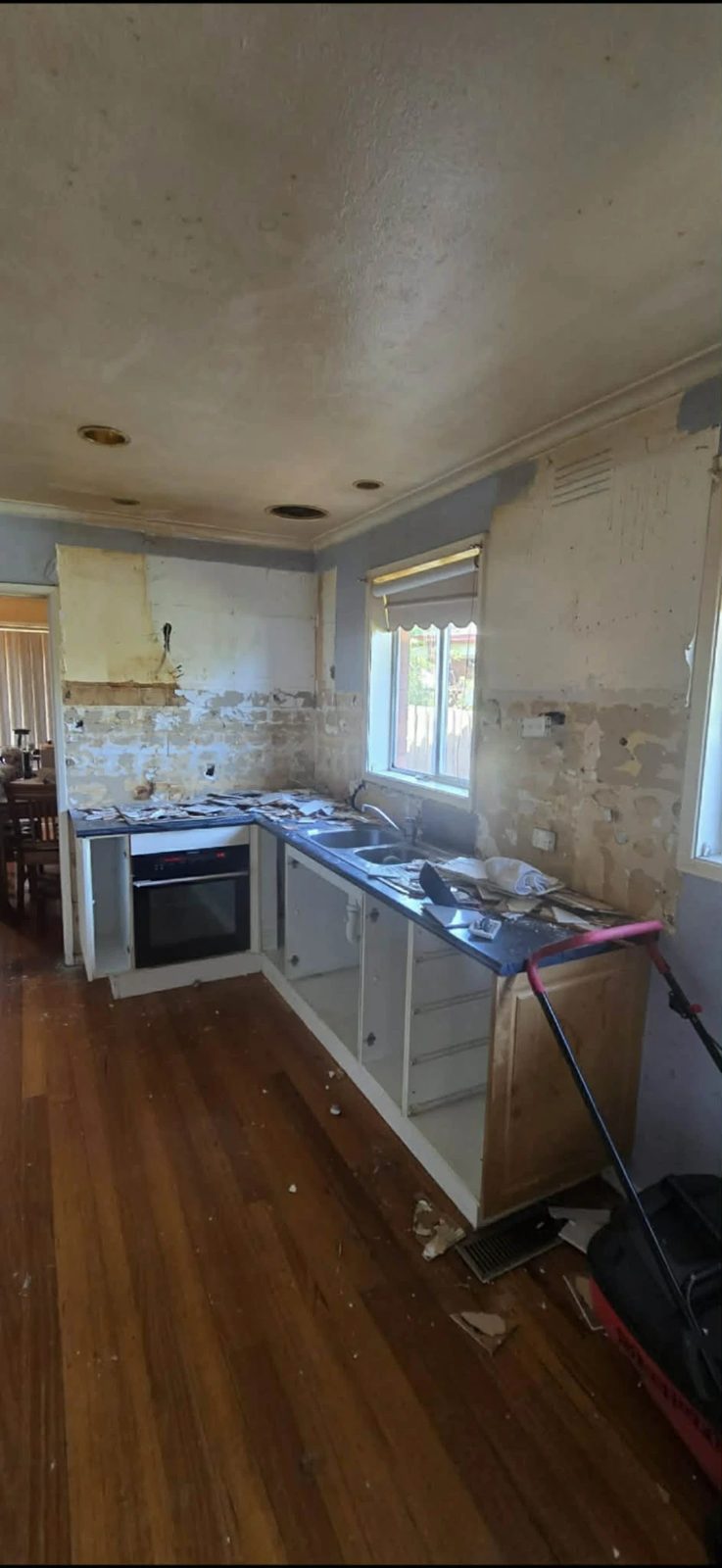 Original kitchen stripped out during demolition, before the Thomastown renovation
